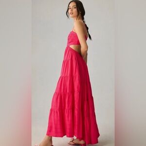 NEW ANTHROPOLOGIE LET ME BE PINK CUTOUT TIERED MAXI DRESS